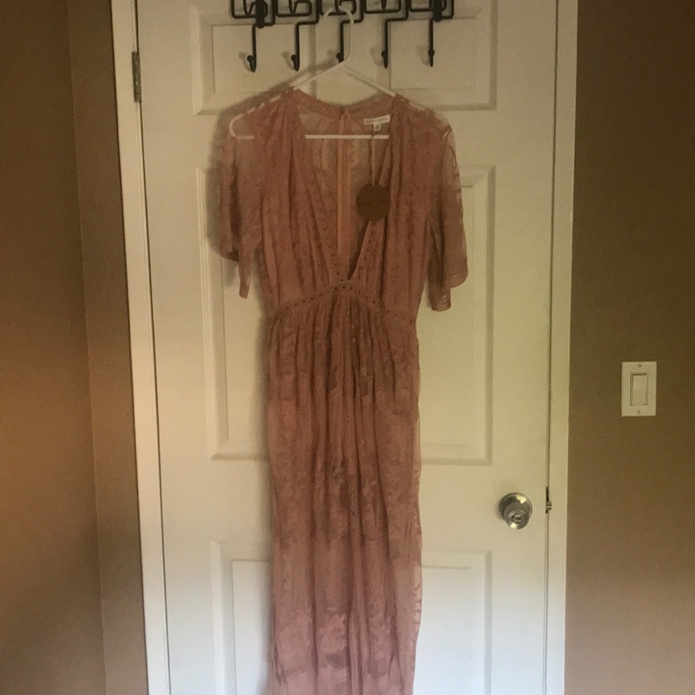 Blush lace maxi dress
